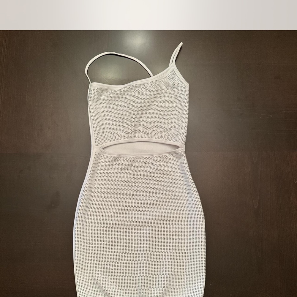 I.AM.GIA White One-Shoulder Mesh Cutout Bodycon Dress